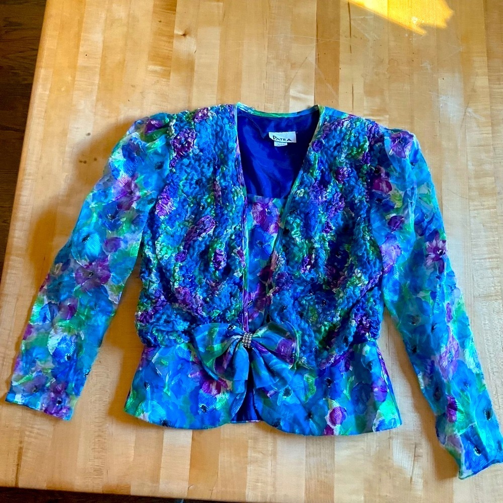 Rare Vintage Patra Made USA 80s 90s Floral Peplum Blouse Size 10 - Picture 14 of 16